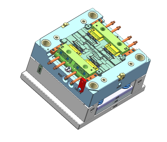 2板模冷流道潛水進膠滑塊結構精密模具后模圖